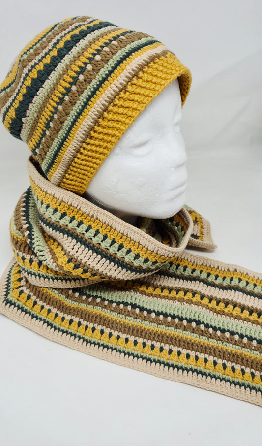 HERBSTWALD Set – Handgehäkelte Mütze & Schal aus Baumwollmix