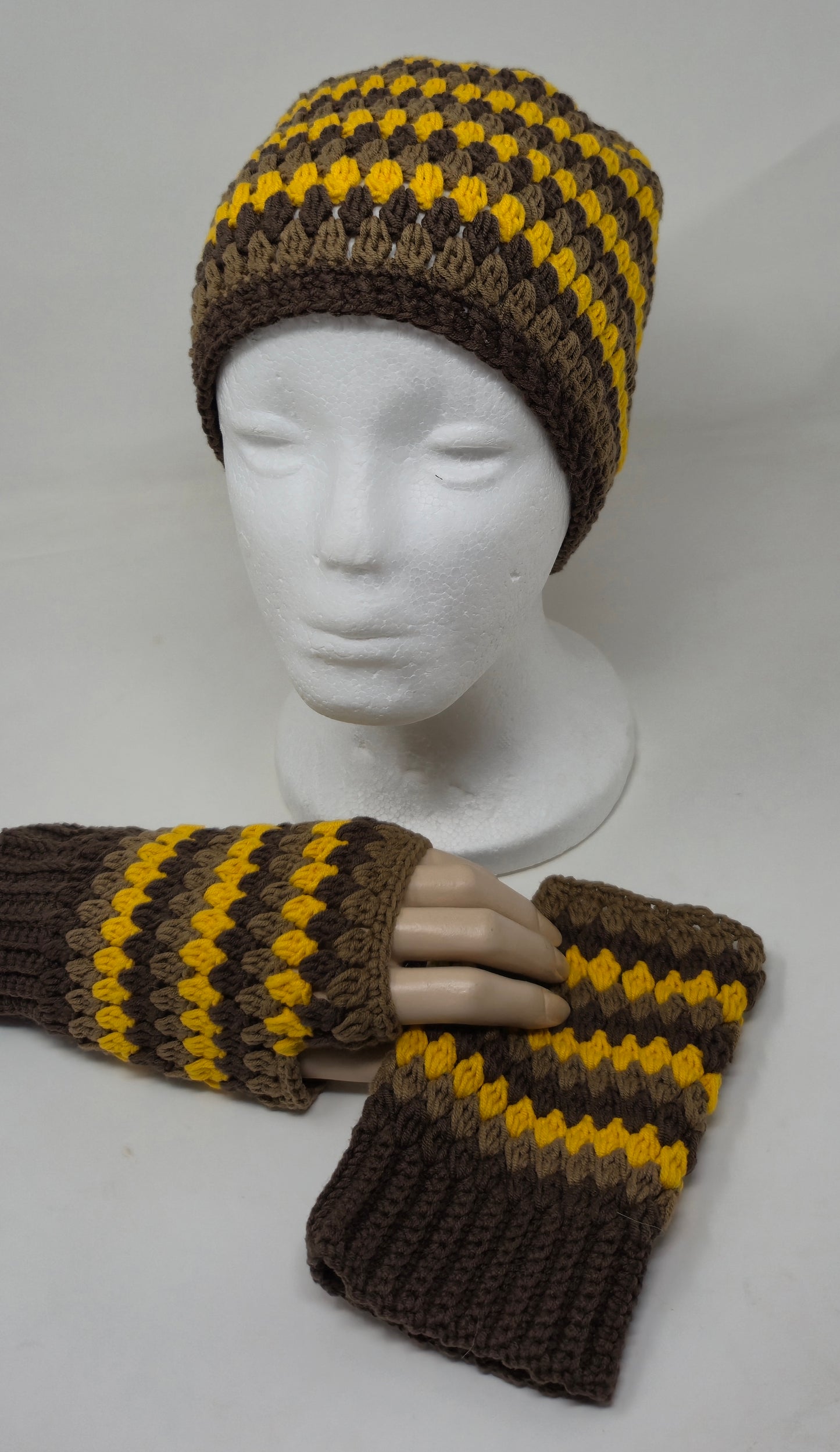 Honey Autumn Set – gehäkelte Mütze & Handstulpen (Unikat