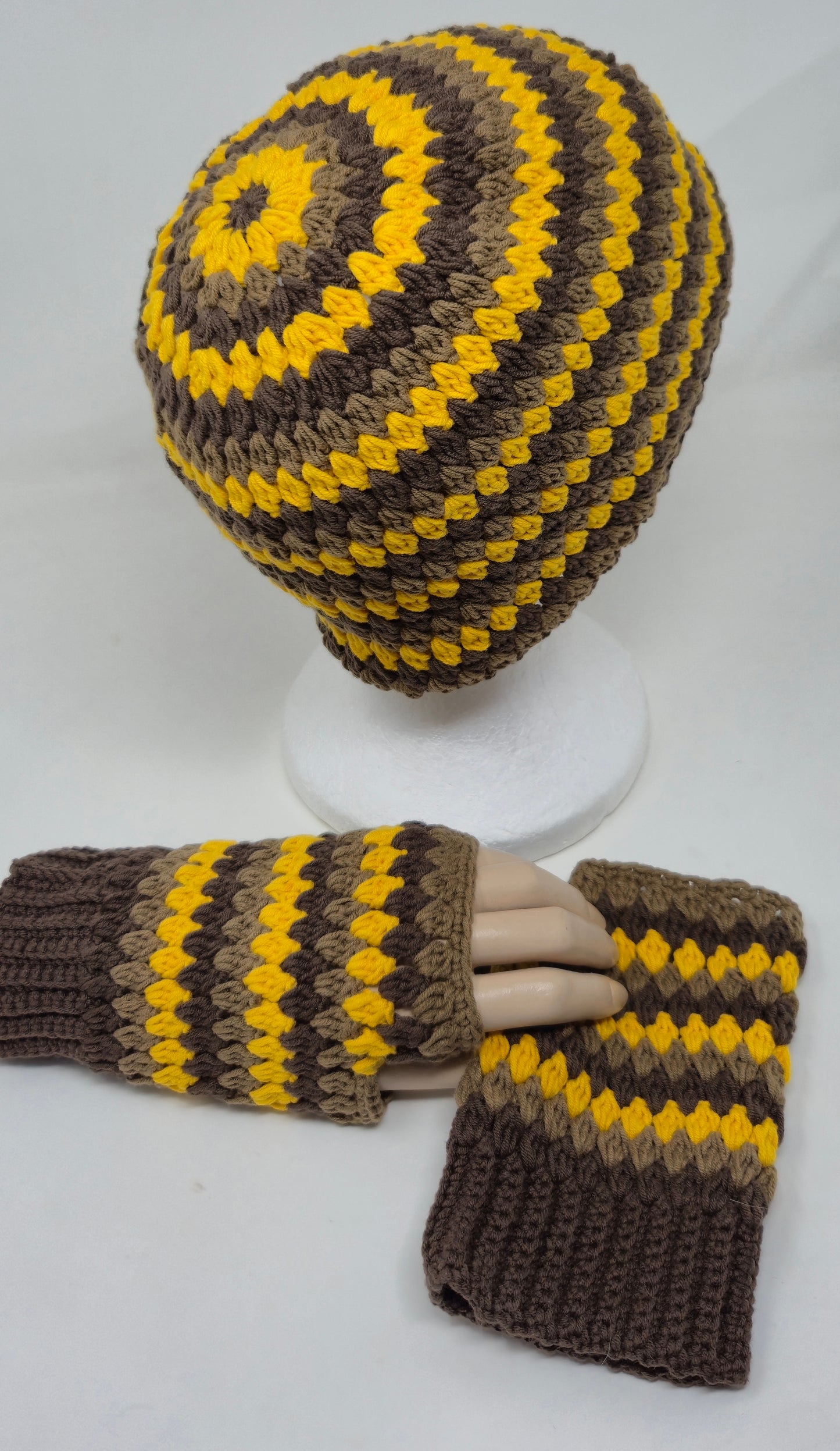 Honey Autumn Set – gehäkelte Mütze & Handstulpen (Unikat