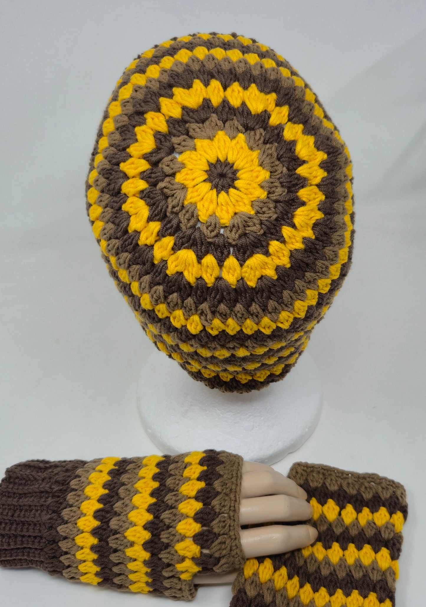 Honey Autumn Set – gehäkelte Mütze & Handstulpen (Unikat